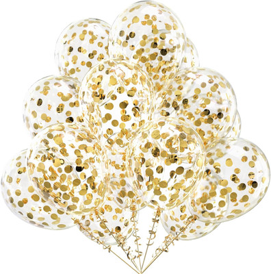 Tejal Trader Printed Confetti Metallic Latex Balloons Golden Theme Set of 10 for Birthday Party Decor Balloon(Gold, Pack of 10)