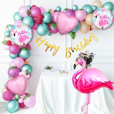 PartyTown Printed Flamingo theme decoration combo for boys and girls birthday party (Pack of 86) Balloon(Pink, Pack of 86)