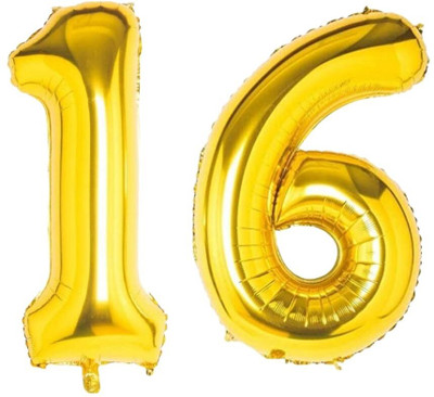 Angolalark Solid Gold Foil Number 16 Letter Balloon(Gold, Pack of 1)