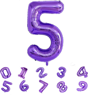 Fun Town Solid Number 5/Five Foil Balloon milestone 32 Inch 5th Birthday Decoration Balloon(Purple, Pack of 1)