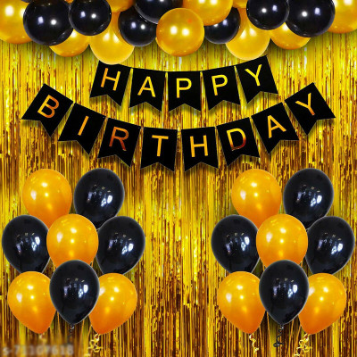 Trendz decor Happy Birthday Banner Decoration Kit - 33Pcs Set For Boys Metallic Balloons(Set of 33)