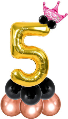 Decor Mantra Solid Five Number Foil Crown Set Golden Balloon For Birthday Anniversary No.5 Shape Letter Balloon(Gold, Pink, Pack of 1)