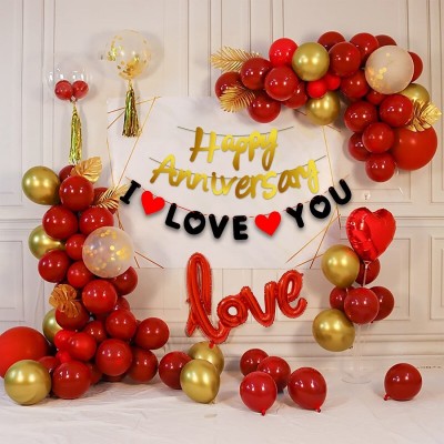 Lets celebrate Printed I Love You Combo Red Anniversary Decoration Kit -Pack of 35pcs Balloon(Red, Gold, Pack of 35)
