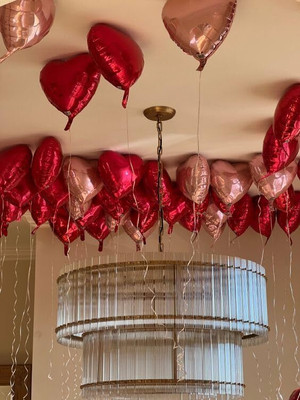 PartyBooms Solid 10 Red Heart Foil, 10 Rosegold Heart Foil Pack of 20 Balloon(Red, Gold, Pack of 1)