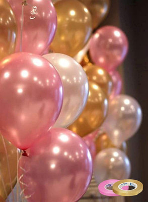 RJV Global Solid 10 Inches Metallic Balloons, Pink Gold & White(Pack of 50) Balloon(Multicolor, Pack of 50)