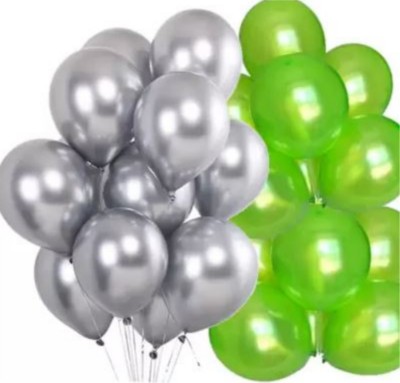 Local Charm Solid Metallic Balloons For Birthday Decoration, Baby Shower, Anniversary Party Balloon(Silver, Green, Pack of 25)