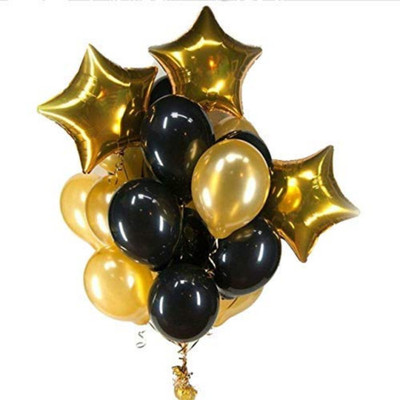 Tejal Trader Solid Tri3GStr+8Blk/Gold Balloon(Gold, Black, Pack of 10)