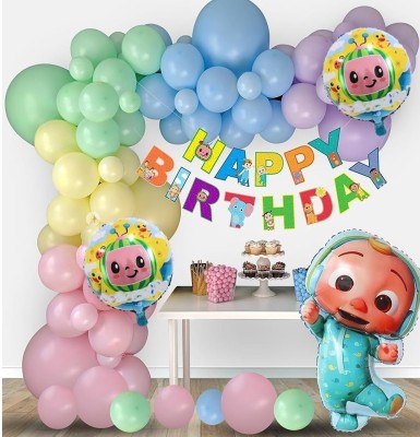 Bash N Splash Printed Cocomelon theme Happy birthday Balloons with Pastel Balloon & JJ & Friends foil Balloon(Multicolor, Pack of 54)