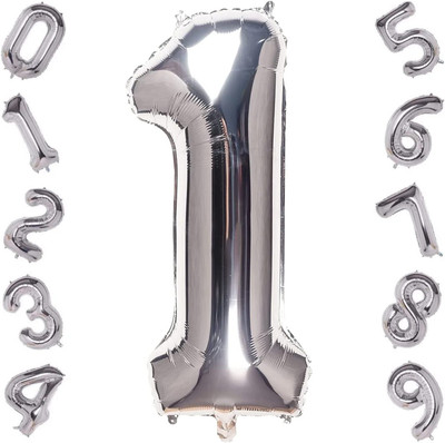 Kapoor stores Solid 1 Number Foil Balloon - 16 Inch Letter Balloon(Silver, Pack of 1)