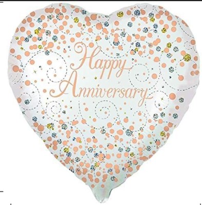Hippity Hop Printed Heart Shape Happy Anniversary Printed Polka Dot Foil Balloon Balloon(Multicolor, Pack of 1)