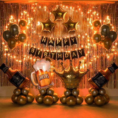 Balloon and you Printed Happy Birthday Decoration Combo Kit With Cheers, Crown and Age To Perfection Balloon(Gold, Silver, Pack of 41)