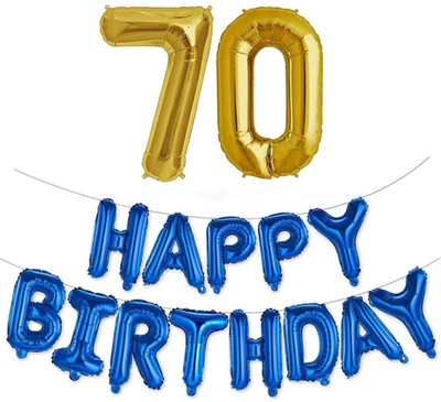 kinegic Solid 70th Birthday Decorations Combo – Happy Birthday and 70 Number Foil Balloon Set Letter Balloon(Blue, Pack of 15)