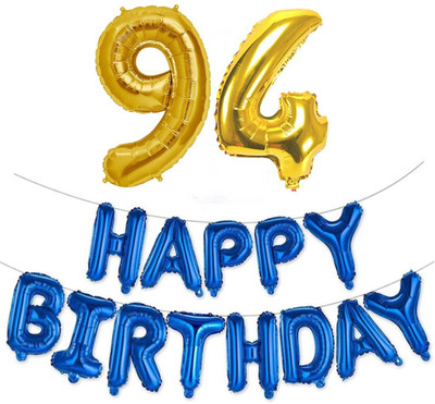 kinegic Solid 94th Birthday Decorations Combo – Happy Birthday and 94 Number Foil Balloon Set Letter Balloon(Blue, Pack of 15)