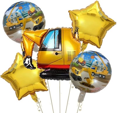 PopTheParty Printed 5pcs Crain foil Balloon Set with Star and Round Foil for Birthday Decoration Balloon(Yellow, Pack of 5)