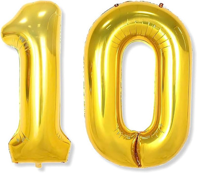 Tejal Trader Solid 10th Birthday Decoration Items Foil Balloons for Decoration Balloon(Gold, Pack of 2)