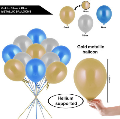 Tejal Trader Solid Teja-Balloon105 Balloon(Gold, Silver, Blue, Pack of 100)