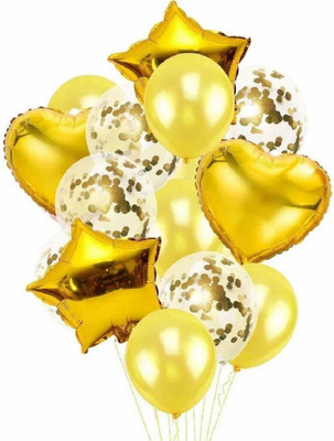 Tejal Trader Solid Golden Confetti with Metallic and Foil Balloon Kit Balloon(Gold, Pack of 15)