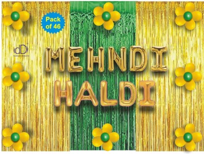 groovy dudz Solid Haldi Mehndi Ceremony Decoration Pack of 46 items Balloon(Yellow, Green, Pack of 46)