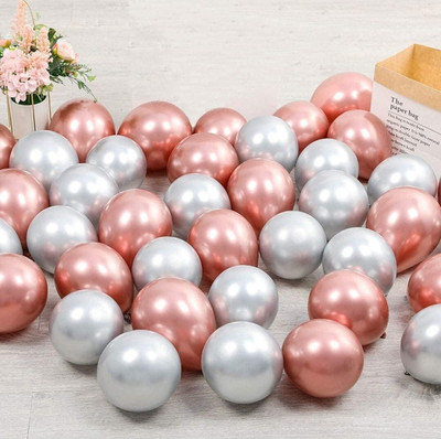 Mosclue Solid Hd/Mettalic 100 Ballons Rose gold and silver For Kids Party/Birthday Decorations Balloon(Gold, Silver, Pack of 100)