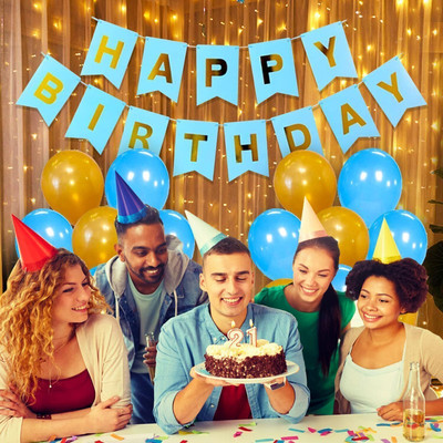 DD Enterprises Solid Rubber Balloons For Birthday Decoration For Birthday Birthday Decoration Items Balloon(Blue, Gold, Pack of 32)