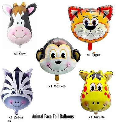 SHRIKHATUSHYAM Solid Jungle Safari Theme Animal Face Foil Balloon Birthday Decoration For Kids Balloon(Multicolor, Pack of 5)