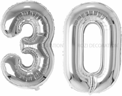Tejal Trader Solid Number Foil Balloon Helium Quality Letter Balloon(Silver, Pack of 2)