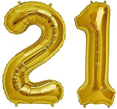 Shiv Solid Golden Number 21 Foil Balloon - 16 Inch - Personalize with Names or Messages Balloon(Gold, Pack of 2)