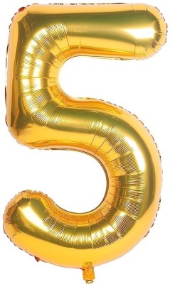 FLICK IN Solid Number 5 Foil Balloon 32 Inch Gold Number Foil Balloon 0 to 9 Number Balloons Balloon(Gold, Pack of 1)