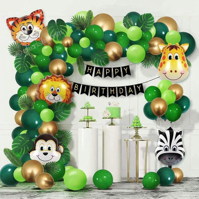 Fun and Flex Solid Jungle Theme Animal Face Foil Balloons Garland Arch Kit for Birthday Party jungle Theme Party Baby Shower for Kids Decorations Balloon(Multicolor, Pack of 90)