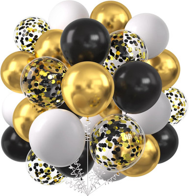SOI Solid Gold Black and White Confetti Balloons for Birthday Baby Shower Anniversary Balloon(Multicolor, Pack of 60)