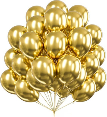 ANILOONS Solid Golden Chrome Balloon Decoration Kit Balloon(Gold, Pack of 50)