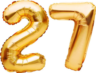 Tejal Trader Solid Birthday Numbers Solid Golden '27' Numerical Foil Balloon for Celebration Balloon(Gold, Pack of 2)