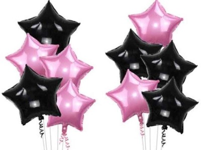 Jyotsna Collections Solid PINK FOIL STAR BALLON 5PCS + BLACK FOIL STAR BALLON 5PCS PACK OF 10PCS Balloon(Black, Pink, Pack of 10)