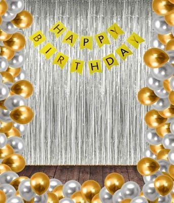 Bloomsevent Solid Birthday party celebration 53Pcs Combo Happy Birthday Banner+Curtain+Balloons Balloon(Multicolor, Pack of 53)