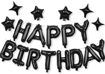 Event Vibe Solid Happy Birthday Foil Balloon Banner Set Balloon(Black, Pack of 1)