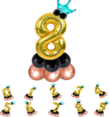 Décor Mantra Solid Pastel Balloons,Crown,8 Number Foil Balloons Set Birthday/Anniversary Decoration Letter Balloon(Gold, Pack of 14)