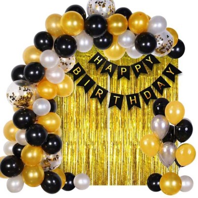 ZYRIC Solid Happy birthday black,gold and sliver combo set Balloon(Black, Gold, Silver, Pack of 47)