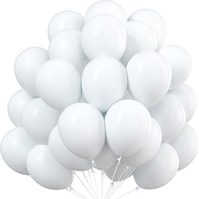 Bzore Solid Premium 50Pcs Metallic White Ballons for Birthday,Anniversary & Party Decoration Balloon(White, Pack of 50)