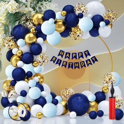 Alaina Solid Birthday Decoration Items 70 Pcs Decorations Set for Boys Girls Kids Husband Balloon(Blue, White, Gold, Pack of 70)