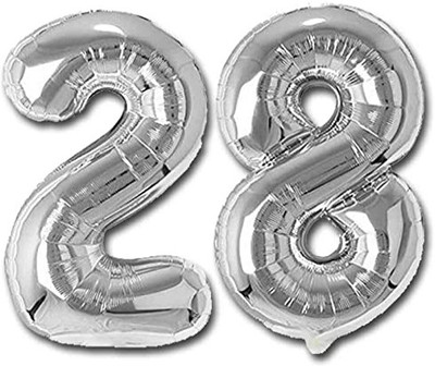 ThePartyHelper's Solid 28 number Silver Foil Balloon 16 inch Letter Balloon(Silver, Pack of 2)