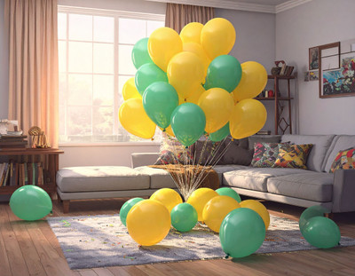 SKYWINS Solid Yellow and Green Metallic Balloons Pack of 100 for Birthday Party Decoration Balloon(Yellow, Green, Pack of 100)