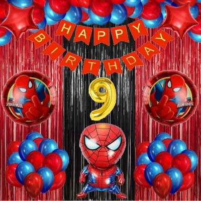 groovy dudz Spiderman Theme Foil Balloon Birthday Decoration 9th Birthday decoration(Set of 52)