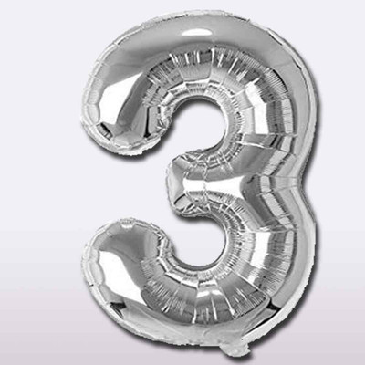 Décor Mantra Solid 3 Three number foil balloon for birthday anniversary party decoration Balloon(Silver, Pack of 1)