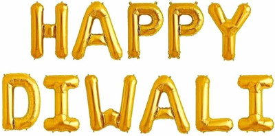 Tejal Trader Solid Happy Diwali Foil Balloon Set Pack of 11 Letters (Gold) Letter Balloon(Yellow, Pack of 11)
