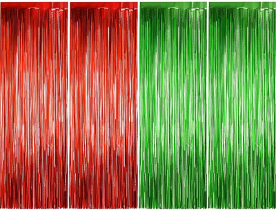 MeeZone Printed Merry Christmas Metallic Foil Fringe Curtain Party Red and Green (Pack of 4) Twister(Red, Green, Pack of 4)