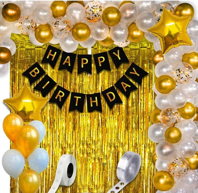 FLIPZONE Solid Golden and White Birthday Decoration Items Set Kit Combo balloon set of 43 Balloon(Multicolor, Pack of 43)
