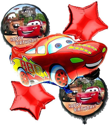 Choice Corner Printed Happy Birthday Cars Kids Birthday Theme Party Decoration Foil Balloons Balloon(Red, Pack of 5)