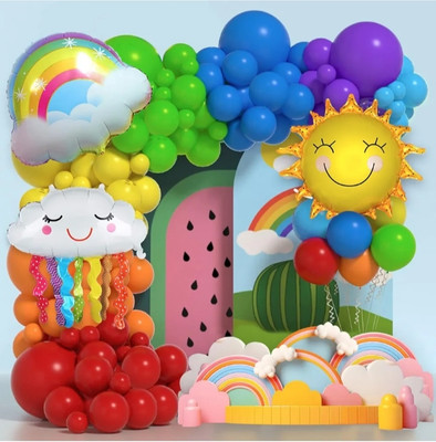 flipmate Solid Rainbow Theme Rubber Birthday Decorations Kit - 75Pcs Airwalker(Multicolor, Pack of 75)