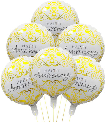 SOI Solid Happy Anniversary Round Shape Foil Balloons Set. Perfect Item for Anniversary Balloon(Multicolor, Pack of 6)