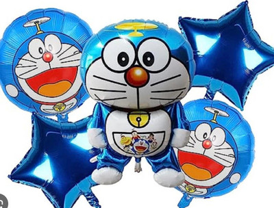 Tejal Trader Printed Doremon theme balloons birthday party items combo set kids children Balloon(Blue, White, Pack of 5)
